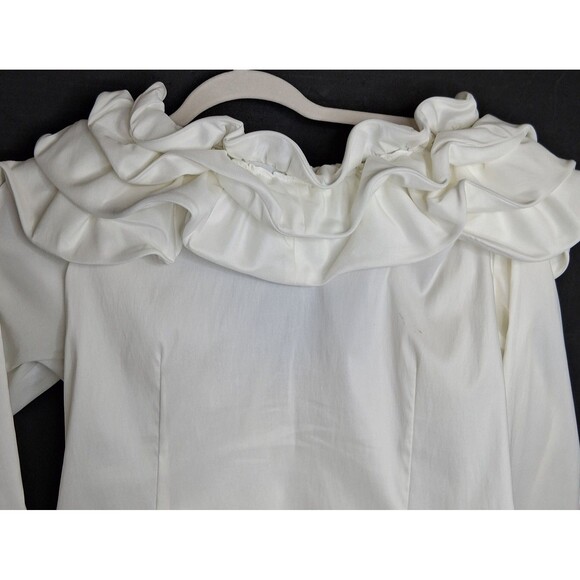 Samuel Dong Womens Zipper Wired Ruffled Cuffed Long Sleeve Jacket Cream Sz L - Picture 7 of 8